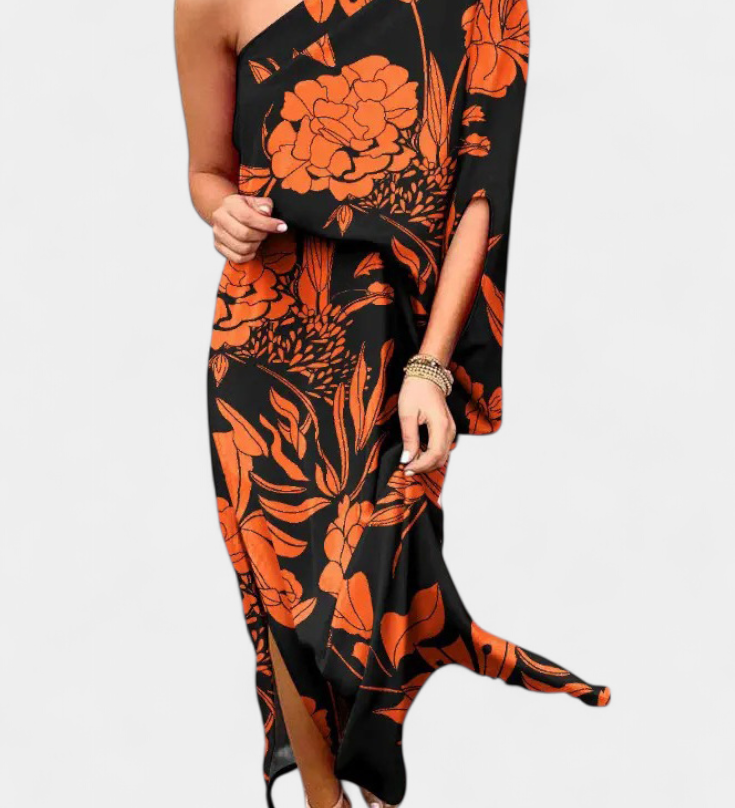 Carlena Vestido de Un Hombro con Encantador Estampado Romántico