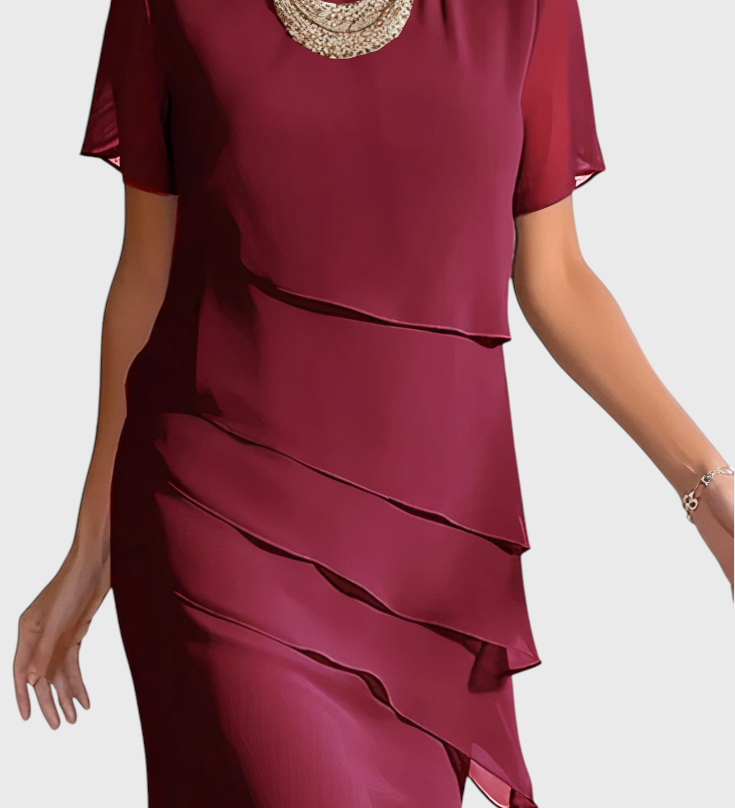 Mia Elegante Vestido de Gasa y Algodón con Detalles de Flecos