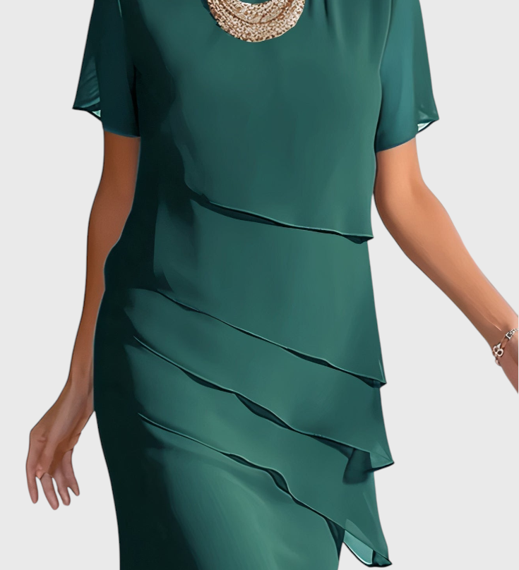 Mia Elegante Vestido de Gasa y Algodón con Detalles de Flecos