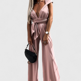 Pantalón Ivana Mono de Pierna Ancha con Diseño de Espalda Cruzada para un Estilo Elegante