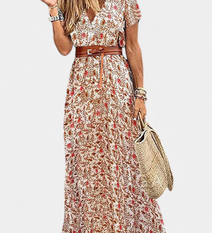 Vestido Boho de Verano Anfisa con Cinturón y Escote en V - Estilo y Comodidad en tu Look