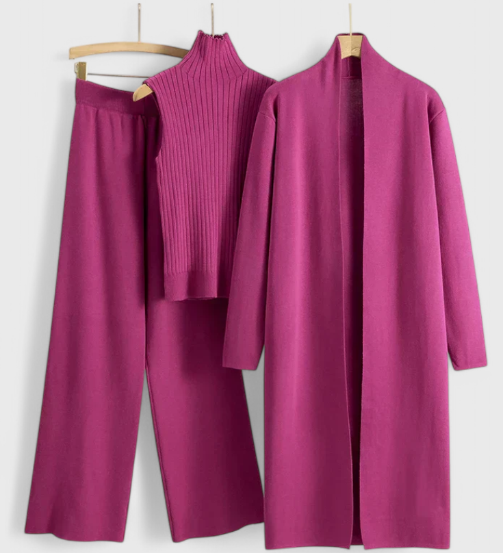 Elegante Conjunto de Punto Mahalia de 3 Piezas para un Look Completo