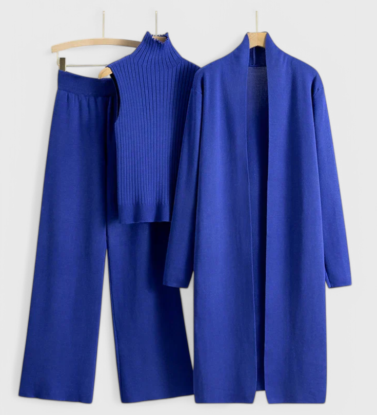 Elegante Conjunto de Punto Mahalia de 3 Piezas para un Look Completo