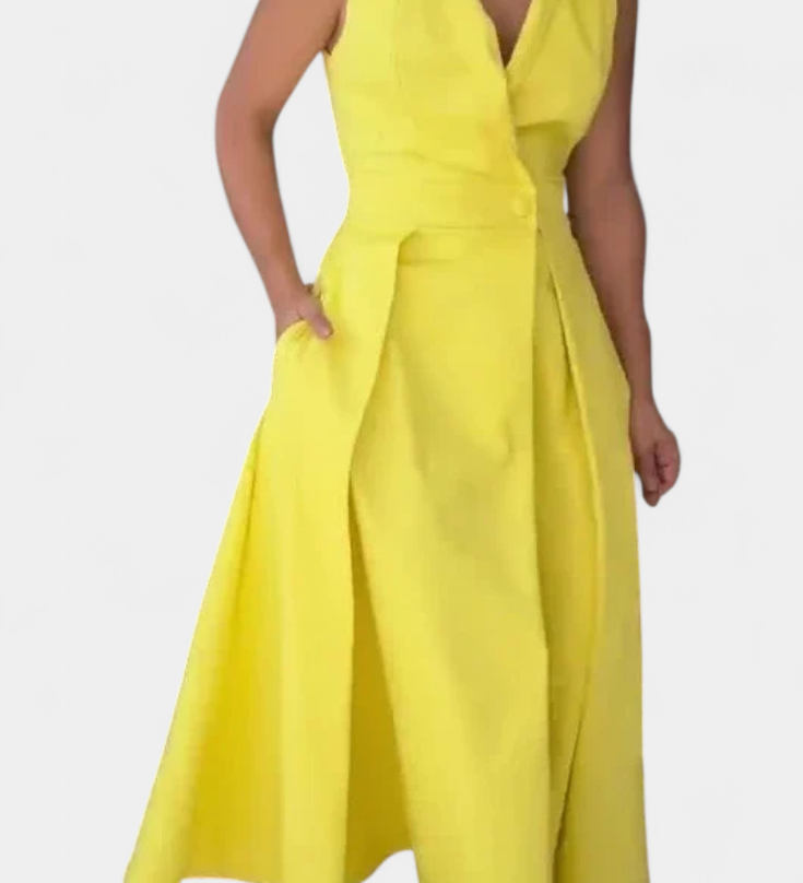 Vestido Blazer sin Mangas Beverly de Corte A y Botones - Elegancia y Estilo en Cada Detalle