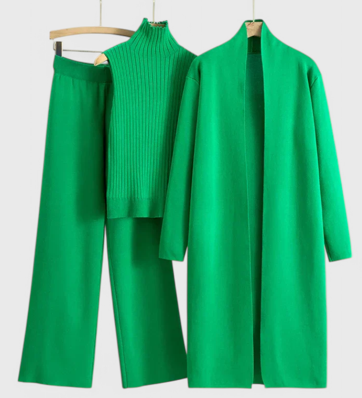 Elegante Conjunto de Punto Mahalia de 3 Piezas para un Look Completo