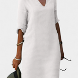 Vestido Elowen de Gotas en V con Manga Tres Cuartos para un Look Elegante y Sofisticado