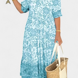 Elcira Vestido Bohemio Floral con Elegante Escote en V y Encantadores Volantes