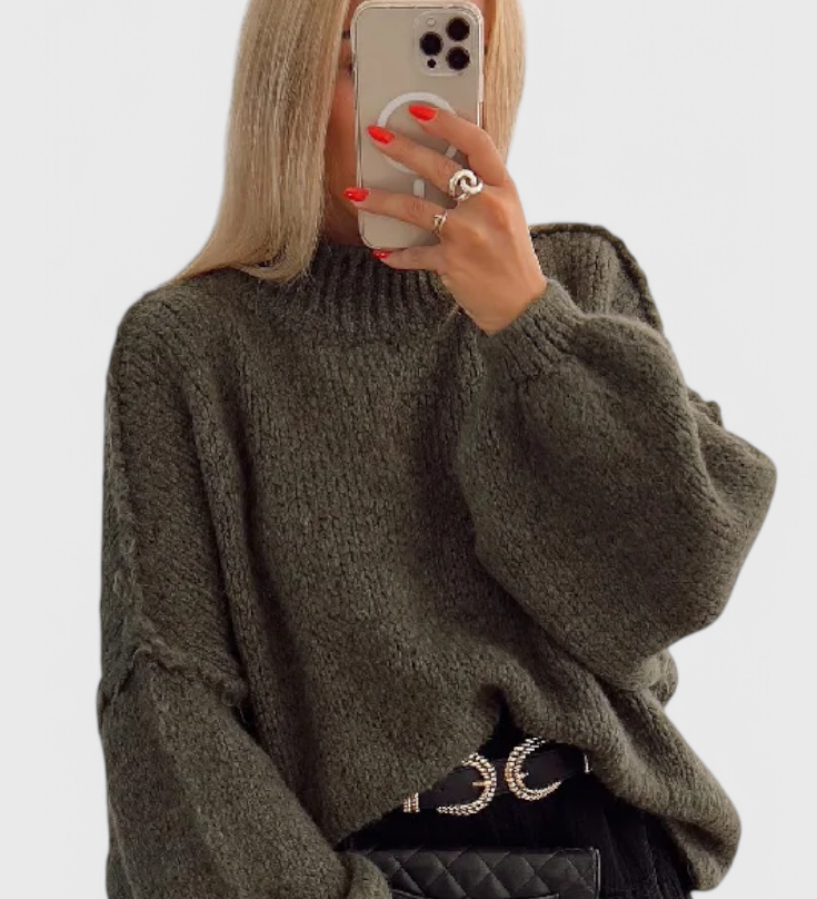 Cassia Jersey de Punto Oversized con Estilo de Mangas Globo para un Look Confortable y a la Moda