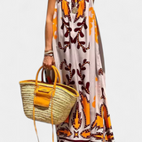 Vilma Vestido de Fiesta con Encantador Estampado Tropical y Elegante Espalda Descubierta
