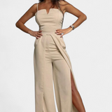 Vestido Prescillia Mono con Tirantes de Espagueti y Pernera con Abertura Elegante y Sofisticado