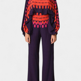 Set de Dos Piezas con Hombros a Descubrir y Pantalones Amplios con Estampado Elegante