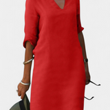 Vestido Elowen de Gotas en V con Manga Tres Cuartos para un Look Elegante y Sofisticado