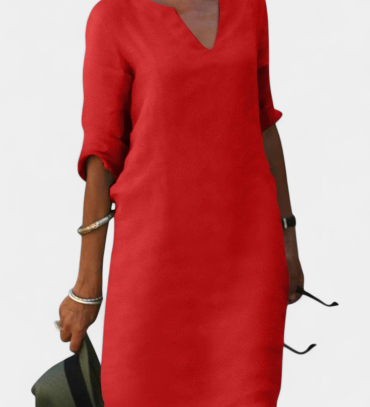 Vestido Elowen de Gotas en V con Manga Tres Cuartos para un Look Elegante y Sofisticado