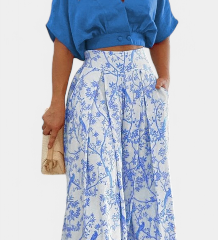 Conjunto Olivia Boho con Cuello en V y Pierna Ancha para un Estilo Unico