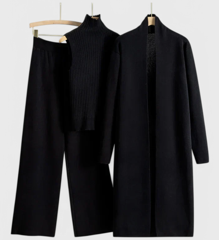 Elegante Conjunto de Punto Mahalia de 3 Piezas para un Look Completo