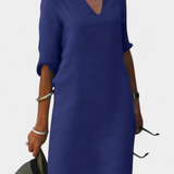 Vestido Elowen de Gotas en V con Manga Tres Cuartos para un Look Elegante y Sofisticado