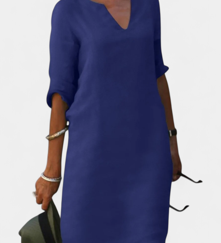 Vestido Elowen de Gotas en V con Manga Tres Cuartos para un Look Elegante y Sofisticado