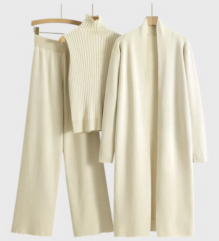 Elegante Conjunto de Punto Mahalia de 3 Piezas para un Look Completo