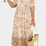 Elcira Vestido Bohemio Floral con Elegante Escote en V y Encantadores Volantes