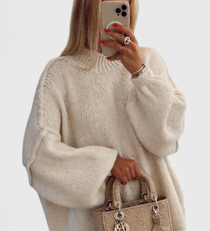 Cassia Jersey de Punto Oversized con Estilo de Mangas Globo para un Look Confortable y a la Moda