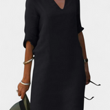 Vestido Elowen de Gotas en V con Manga Tres Cuartos para un Look Elegante y Sofisticado