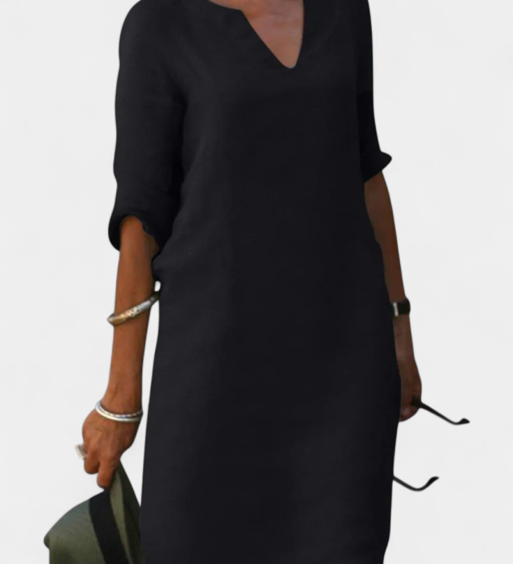 Vestido Elowen de Gotas en V con Manga Tres Cuartos para un Look Elegante y Sofisticado