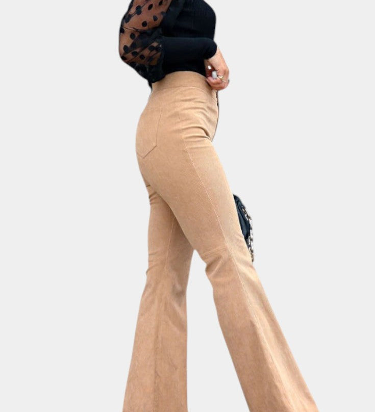 Kiara Pantalones de Pierna Ancha de Terciopelo de Cintura Alta para un Estilo Elegante y Cómodo