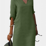 Vestido Elowen de Gotas en V con Manga Tres Cuartos para un Look Elegante y Sofisticado