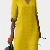 Vestido Elowen de Gotas en V con Manga Tres Cuartos para un Look Elegante y Sofisticado