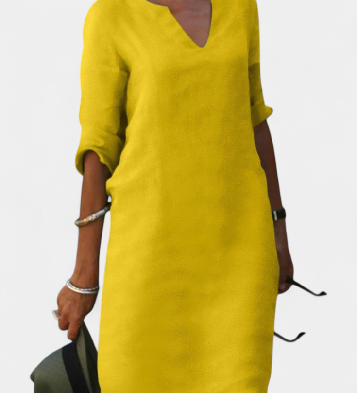 Vestido Elowen de Gotas en V con Manga Tres Cuartos para un Look Elegante y Sofisticado