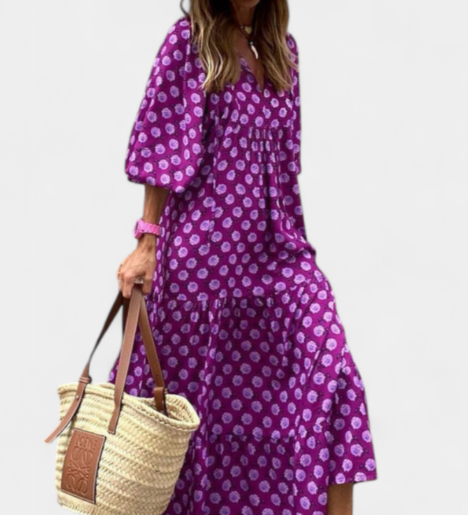 Aroa Vestido Boho con Encantador Estampado Artístico y Silueta Suelta y Cómoda