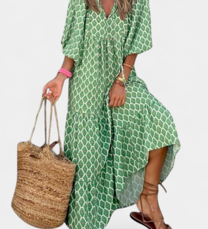 Aroa Vestido Boho con Encantador Estampado Artístico y Silueta Suelta y Cómoda