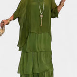 Elegante vestido maxi Caroline con volantes y mangas murciélago para un estilo sofisticado
