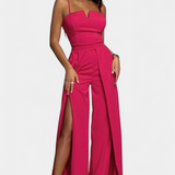 Vestido Prescillia Mono con Tirantes de Espagueti y Pernera con Abertura Elegante y Sofisticado