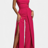 Vestido Prescillia Mono con Tirantes de Espagueti y Pernera con Abertura Elegante y Sofisticado