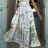 Elegante Vestido Largo con Cordones y Encantador Estampado Floral para Un Look de Fantasía