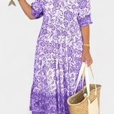 Elcira Vestido Bohemio Floral con Elegante Escote en V y Encantadores Volantes