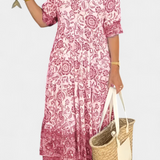 Elcira Vestido Bohemio Floral con Elegante Escote en V y Encantadores Volantes