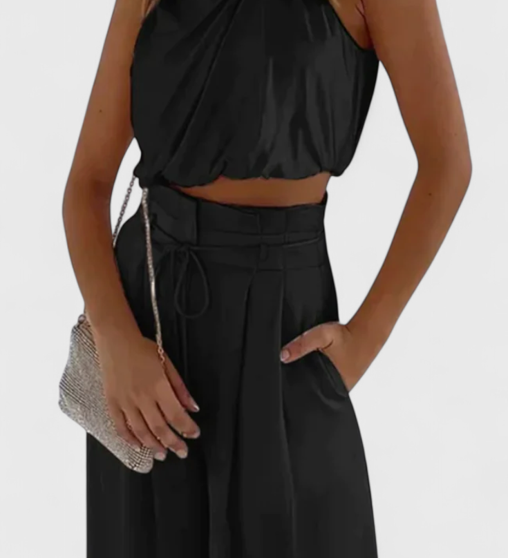 Conjunto Elegante de Dos Piezas con Top Fluido y Pantalón Palazzo para un Look Sofisticado