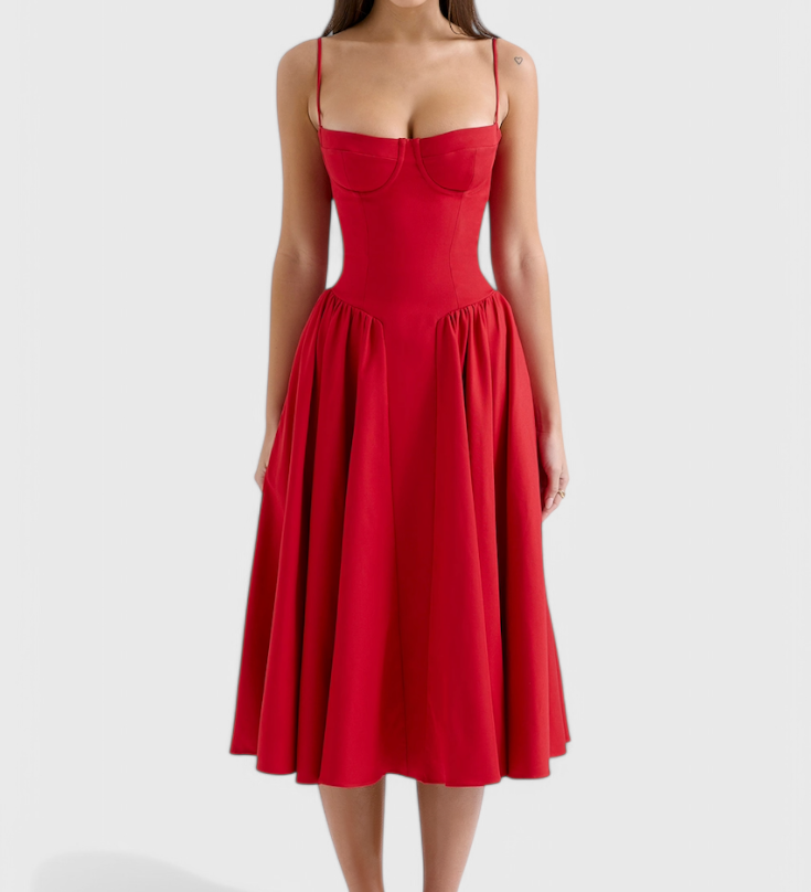 Felicity Vestido Midi Corsé Sin Mangas – Elegancia y Estilo en Cada Paso