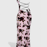 Irina Vestido Deslizante con Encantador Estampado Floral y Elegante Espalda Descubierta