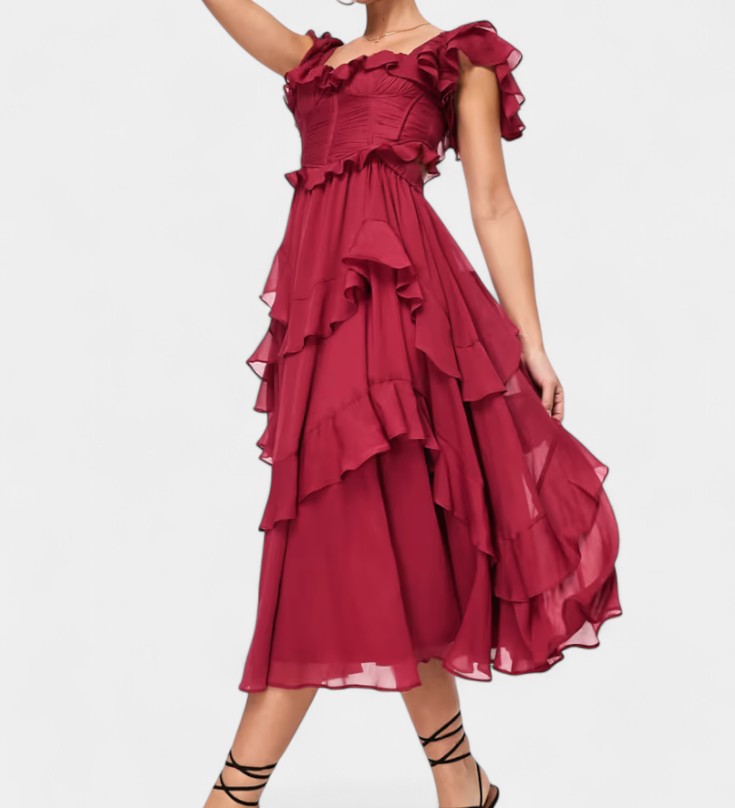 Vestido Midi Natalie Radiante con Caída Suave y Silueta Femenina para un look Elegantemente Chic