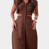 Vestido Midi Griselda con Botones y Diseño de Cintura Abierta para un Look Elegante y Moderno
