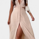 Vestido Midi Griselda con Botones y Diseño de Cintura Abierta para un Look Elegante y Moderno