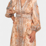 Vestido Maxi Acampanado Dorotila con Encantador Estampado Floral, Detalles de Botones y Elegantes Mangas Globo