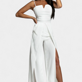 Vestido Prescillia Mono con Tirantes de Espagueti y Pernera con Abertura Elegante y Sofisticado