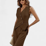 Elegante conjunto sin mangas con chaleco y pantalones anchos para un estilo moderno y cómodo