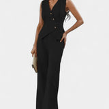 Elegante conjunto sin mangas con chaleco y pantalones anchos para un estilo moderno y cómodo