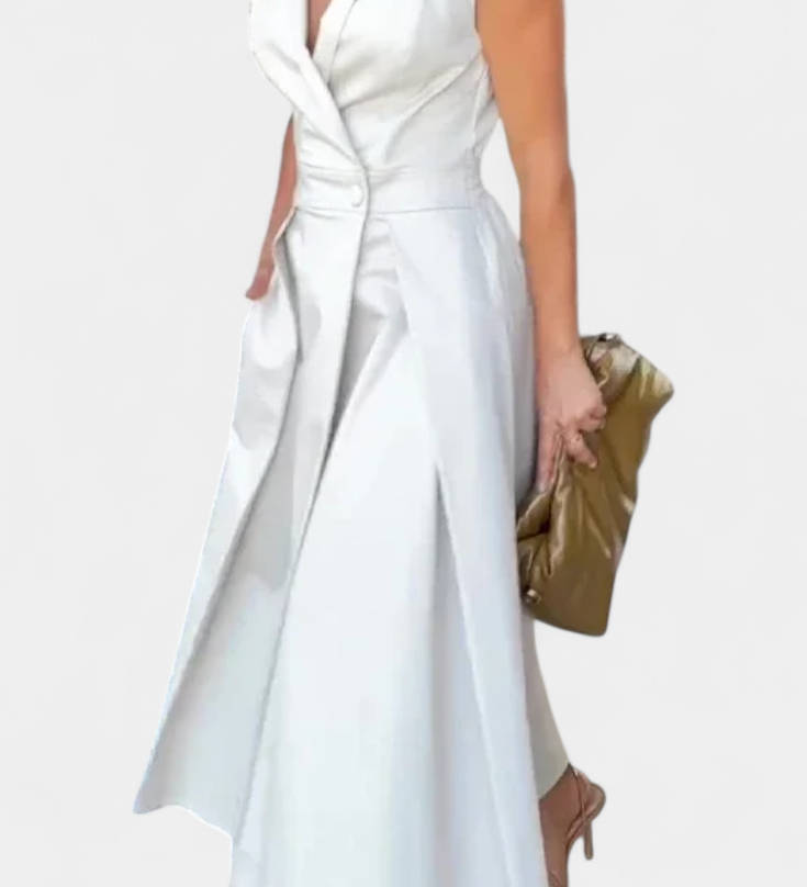 Vestido Blazer sin Mangas Beverly de Corte A y Botones - Elegancia y Estilo en Cada Detalle