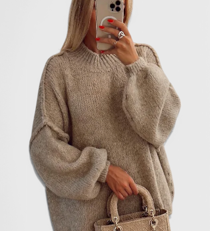 Cassia Jersey de Punto Oversized con Estilo de Mangas Globo para un Look Confortable y a la Moda